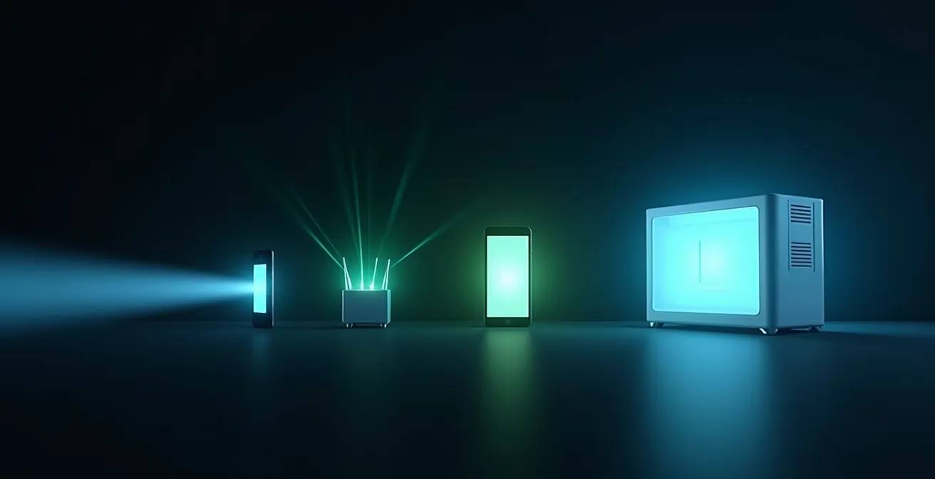 Grafico scientifico che confronta l'energia delle onde 5G con altre fonti di radiazione quotidiane