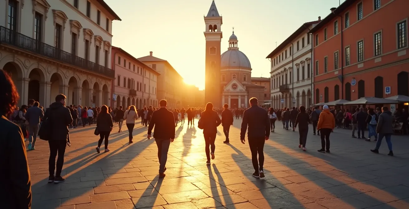 Vista divisa che mostra la differenza tra aspettativa e realtà turistica