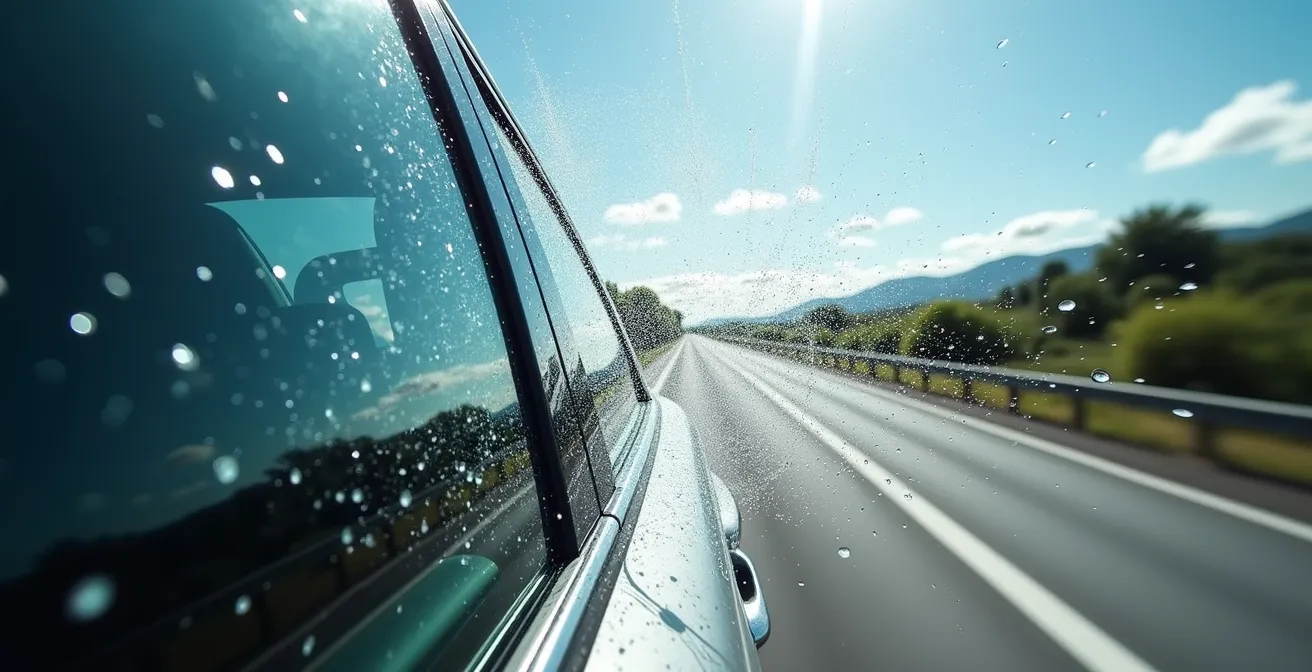 Visualizzazione aerodinamica del flusso d'aria con finestrini aperti vs chiusi in autostrada