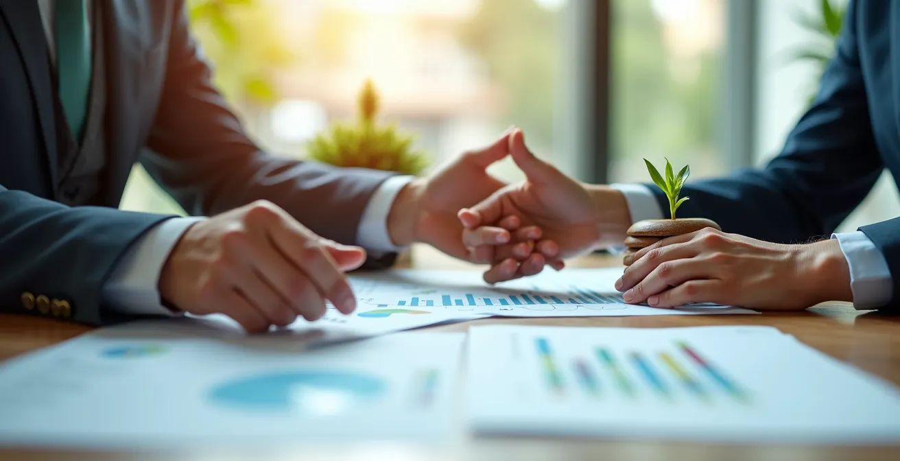 Consulente bancario spiega vantaggi finanziari sostenibilità a imprenditore